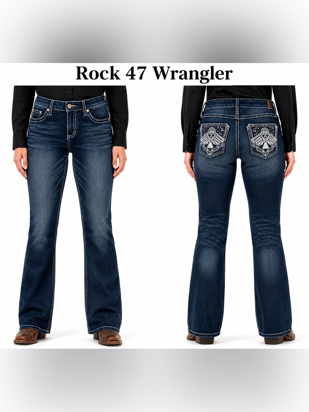 Wrangler Rock 47 Women's Bootcut Jeans – Embroidered Pocket Detail size 31X34